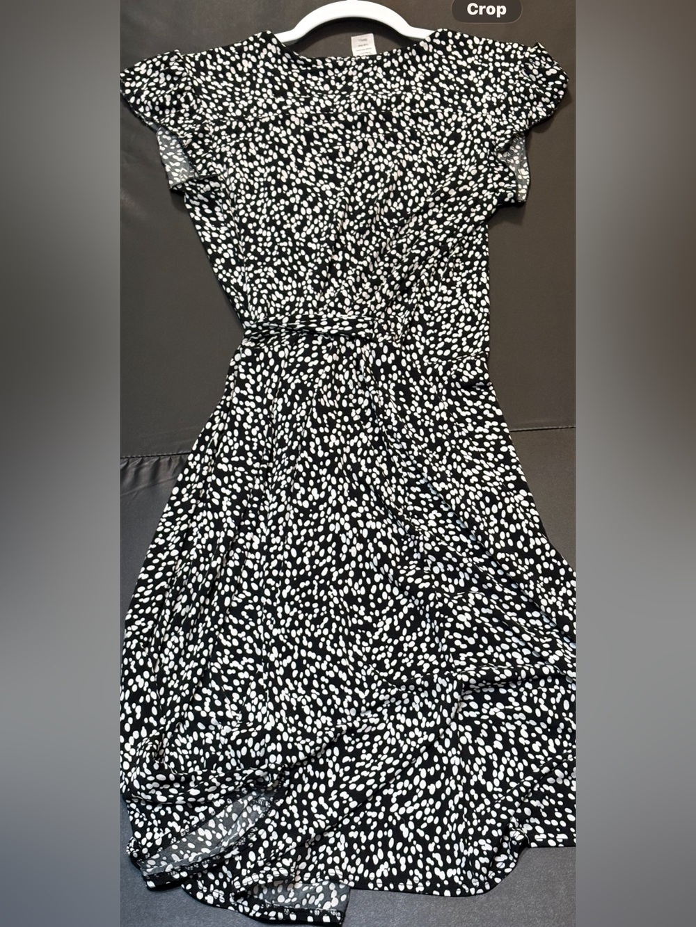 Necessary Objects Black and White Dot Midi Dress with Tie Waist